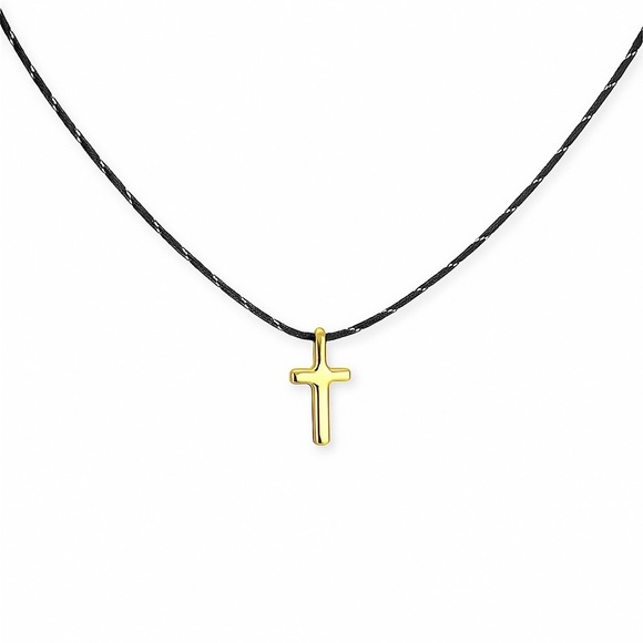 Anthropologie Jewelry - ⚜️ Trendy Gold Cross Pendant and Black Chain Necklace